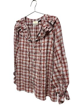 ADORABLE AND FRILLY checkered, earth, tone, drawstring blouse